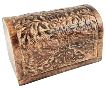 S.B.ARTS Premium Wooden Semicircular Curved Jewellery Box Tree Design-Trinket Box Ladies-Jewellery Storage Case-Antique Look-Traditionally Handcrafted Keepsake Box Jewellery Organiser Golden