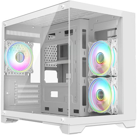 CiT Concept Gaming PC Case, Micro ATX PC Case with 3 ARGB Fans, Cube, White | Dual chamber cube computer case with tempered glass front and side, 3 Tornado PWM ARGB fans and 360mm radiator support