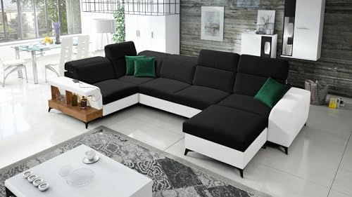 All4All Ecksofa Bella 4 mit Bettkasten,XXL, U-Form, Schlaffunktion,USB-Port, Couch, Wohnlandschaft, Polstersofa Links Rechts 26 (Casablanca2316+Kunstleder Weiß, Rechts)