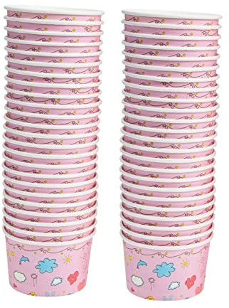 Gatuida Partyzubehör 50 Stück Pappbecher Eisbecher Joghurtbecher Rote Puddingbecher Selber Machen Schneekegel Aromatisiert Sirup Salatbehälter Essensbecher Herausnehmen Verpackung Papier