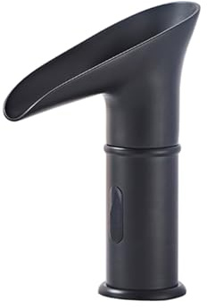 XJTNLB Robinet Automatique Pile Robinet Lavabo Cascade Led Robinet Infrarouge Lave Main à Pile Robinets de Lavabo pour Salle de Bain,Noir,Faible