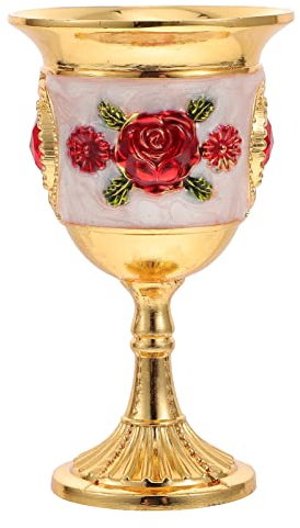 ABOOFAN Gobelet Rétro Petit à Vin En Métal Doré Et Blanc Motif Floral Coupe Européenne Décorative Pour Fête Et Mariage Verre à Shot Solide Pour Usage Domestique Et Bar