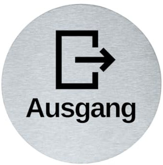 stahl-design-tebart Hinweisschild Piktogramm rund 7,5 cm Edelstahl selbstklebend 3M Klebefläche graviert Edeloptik elegante Beschilderung langlebig AUSGANG RECHTS- 7,5x7,5x0,1cm