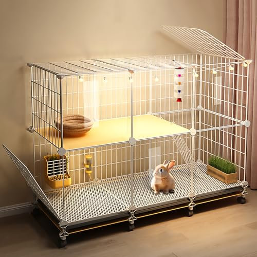 Doppelschichtiger DIY-Kaninchenkäfig, Hasenkäfig für den Innenbereich, Abnehmbarer Metalldraht, Verschlüsselte Fußpolster, Leicht zu Reinigen (Size : 111 x 37 x 78cm)