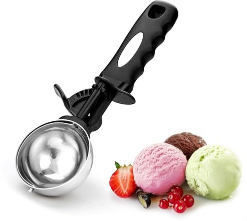 Cuchara de helado con gatillo, 4.9 cucharadas de cuchara de galletas para hornear, cuchara de masa de galletas de 2.5 onzas, cuchara grande de helado, cuchara de porciones de acero inoxidable, 72.7 ml