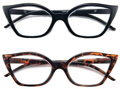 MMOWW 2 Paquetes de Gafas de Lectura Mujeres Anti Luz Azul Ojos de Gato, Lente Clara con Bisagras de Resorte Gafas de Moda +3.5