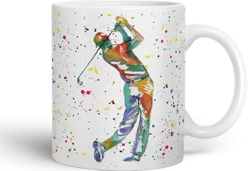 Vixar Tazza in ceramica colorata per golf, golf, sport, acquerello, hobby, per tè, caffè, birra calda, 330 ml, regalo (bianco)