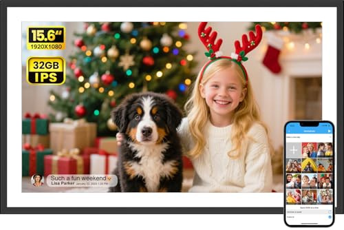 SSAWIFIFRAME Digital Picture Frame 15.6 inch Large 32GB WiFi Digital Photo Frame, Easy to Share Photos and Videos via Free App, IPS Touch Screen, Auto-Rotate, Send 50 Photos one time no Limit