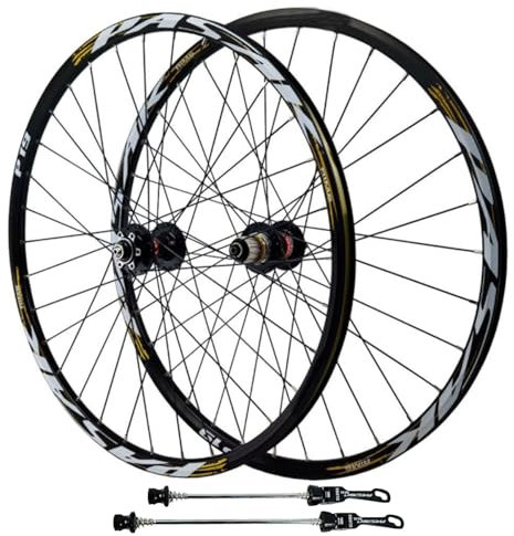 GEIRONV 26 Zoll Fahrrad Vorder Und Hinterrad, 27,5/29er MTB Fahrrad Laufradsatz Aluminiumlegierung 32H-Speichen 4 Abgedichtete Lager Scheibenbremsfelge 7–12 Gänge(Gold,29inch)