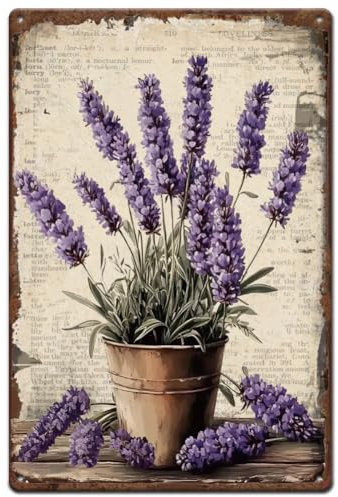 SUPERDANT Lavendel Blechschild Garten Lavendel Metallschild Lavendel Retro Blechschilder Plakette Blumen Metallschilder Für Garten Schlafzimmer Wohnzimmer Männerhöhle Wanddekor 30x20cm