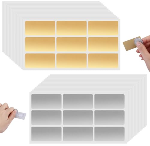 270 Pcs Rubbellose Selber Machen, 30 Sheets Rubbelaufkleber, 50 x 25mm Rubbeletiketten, Rechteck Überraschungen Scratch Sticker für Spiel, DIY, Reisegutschein, Geschenke (Gold und Silber)