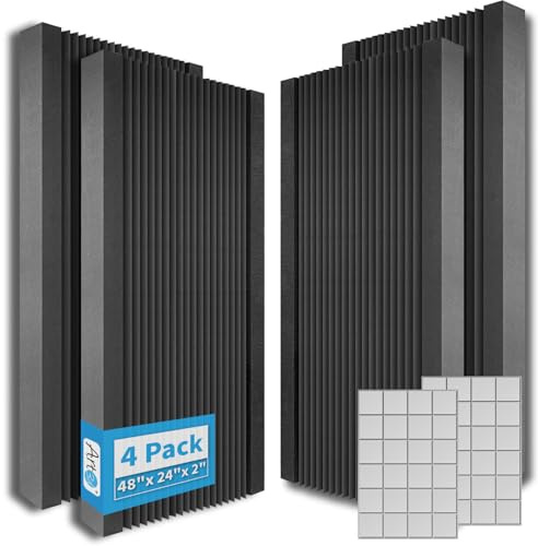 Art3d 4-Pack Wedge Design Acoustic Foam Panels, 48 x 24 x 2 High-Density Soundproof Foam Wall Panels for Wall, Ceiling, Quick-Recovery Noise Dampening Panels for Office, Studio and Home