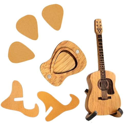 NHQZ Holz-Plektrumbox FüR Akustikgitarre - Holz gitarren plektrum Plek-trum - Wooden Acoustic Guitar Pick Box - Gitarrenplektrenhalter Mit 3 Gitarrenplektren – FüR E-Bass, – gitarren zubehör