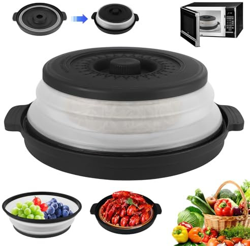 Copertura per microonde pieghevole da 26,8 cm, copertura per microonde, coperchio per microonde, protezione antispruzzo per microonde con fori per il vapore per microonde, impedisce schizzi di frutta