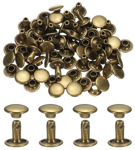 sourcing map 120Set Leather Rivets, 8mm Double Cap Rivet Tubular Metal Studs Repairs Decoration Craft Accessories for Repair Decorate Leather Craft Belt Bag Shoes Purse Belts, Bronze