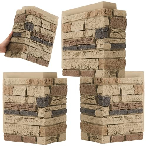 Maasechs 3 Pcs Faux Stone Wall Panels 90 Degree Outside Corner Kit 2.63 sq ft Artificial Stone Cover for Interior Accent Walls, Works with Standard 3D Panels(Brown)