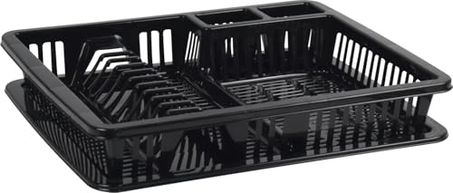 LAVV HOUSEWARES LTD Elite Large 12 Plate Bays Dish Drainer Drying Rack with Drip Tray and Cutlery Holder (Black)