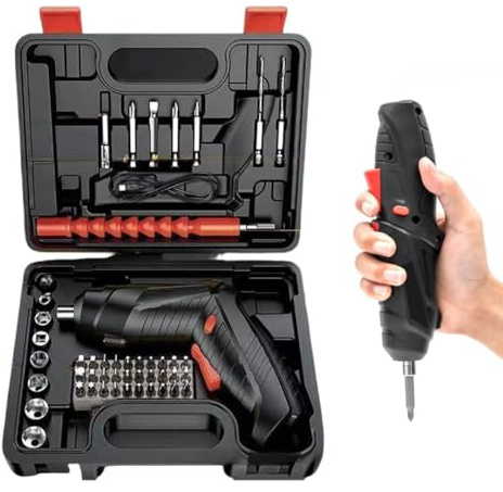 Cordless Electric Screwdriver, 3.6V & 2.5Nm, Compact and Ergonomic, 46 Accessories, 1300mAh Battery, USB Charging 3–5h, 200rpm, Powerful and Versatile for DIY Projects at Home