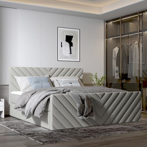 Imebel Boxspringbett 200x200 mit Bettkasten - Bett mit Matratze H3 und 2 Bettkästen - Schlafzimmerbett mit Topper - Bequemes und Elegantes Doppelbett für das Schlafzimmer