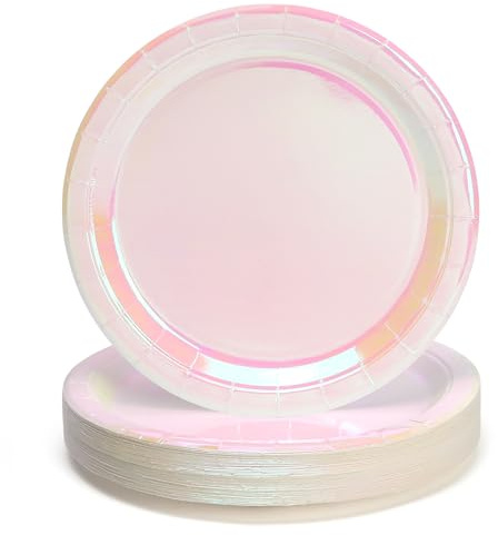 PARTY GO 50Pcs 9 23cm Rose Clair Or Set D'Assiettes De Fête Pour Le Dîner & Dessert Garçons Filles Enfants Anniversaire Assiettes En Carton