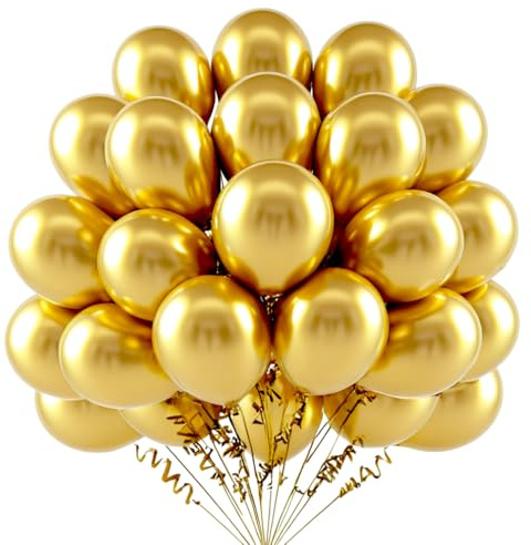 EWODEIEW Globos dorados, 60 globos dorados de látex de 10 pulgadas, globos de helio de oro metálico, guirnalda de globos para fiestas de cumpleaños, baby shower, bodas, fiestas