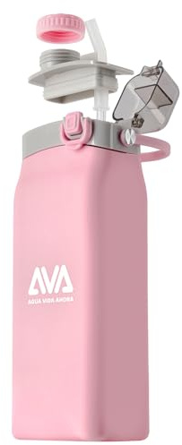 AVA Botella de Agua Plegable de Silicona 600 ml, Sin BPA, Antigoteo con Pajita, Ligera y Compacta para un Estilo de Vida Activo, Viaje, Deporte y Oficina