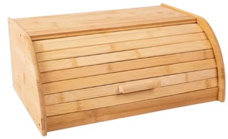 Bread Bin Roll Top Lid Bread Box Kitchen Countertop Storage Container Natural Engineered Wood Bread Storage Container for Loaves, Pastries, Buns, Bagels, Muffins, Cupcakes & Cookies 27x 16 x 40cm