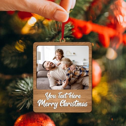 Personalisierte Weihnachtsanhänger 2025 mit Namen und Foto, personalisierte Holz-Weihnachtsdekoration, individuelle Weihnachtsbaumdekoration, Geschenkidee für Kinder und Familien (Hochformatfoto)