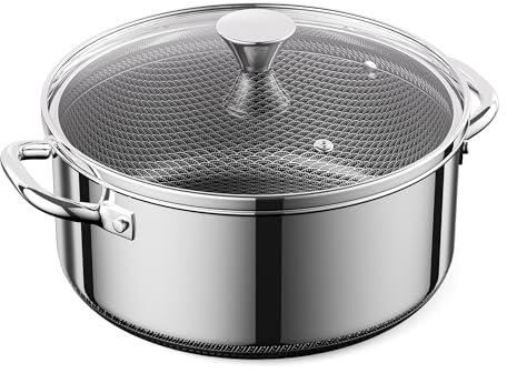 ZEROPAN Casseruola con coperchio in vetro antiaderente ibrida, 24 cm/3,3 litri, grande casseruola, manico stabile, lavastoviglie, senza PFAS PFOA e PTFE, adatta al forno fino a 260 °C, adatta a tutti