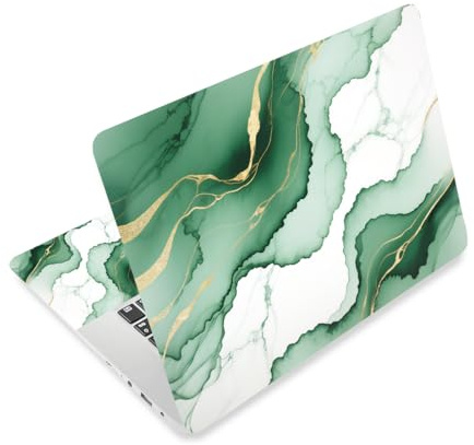 CRAFTYMELODY Laptop Skin Sticker Decal PVC Vinyl Sticker Notebook PC Protector Waterproof Scratch Resistant Laptop Skin for 12.1 13 13.3 13.6 14 15 15.3 16 Inch Green Marble with Gold Accents