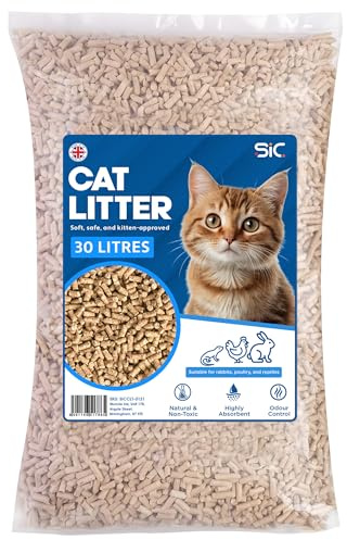 SIC Cat Litter 30L – Biodegradable Wood Pellet Cat Litter, Dust-Free & Unscented, Non-Clumping, Odour Control for Cats & Kittens, Natural, Soft Wood Pellets for Paws & Tray Freshness
