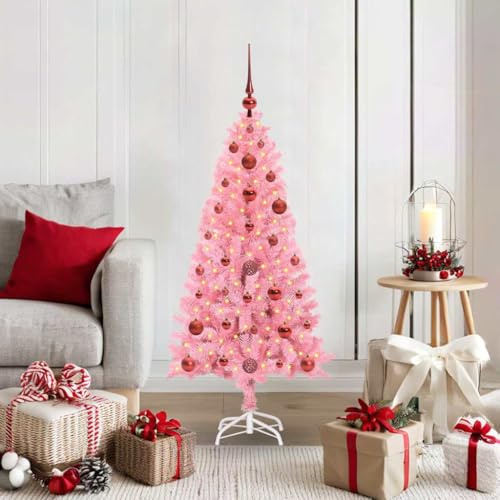 Árbol De Navidad Artificial Rosa 120 Cm con 150 Leds Blanco Cálido, Soporte Resistente De PVC, Montaje Fácil, Reutilizable, Decoración para Interior y Exterior, Christmas Tree LED