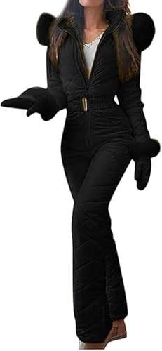 Aidodmom Traje de esquí para Mujer Traje de Nieve para Mujer Mono Moda Delgado Traje de esquí a Prueba de Viento Deportes al Aire Libre con Collar de Pelo Traje de esquí con Guantes