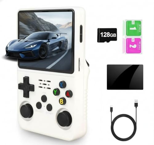Consola de Juegos Retro R36S, Pantalla IPS de 3,5, 128 GB, más de 40.000 Juegos preinstalados, Sistema de código Abierto basado en Linux/ArkOS, Doble Joystick, batería 3500mAh, versión Transparente