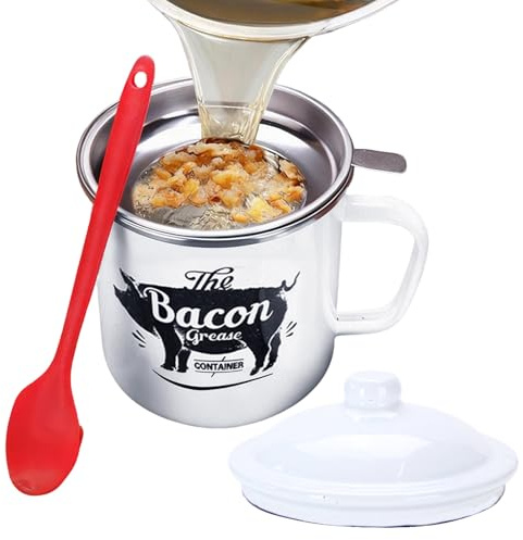 Vaso per grasso 1200 ml contenitore per olio con setaccio spatola pratica ermetica cucina cottura pasticceria tavolo vacanze colazione fine settimana | per cucina casa pasticceria fai da te