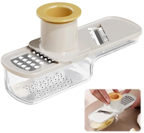 Mini Multi-Functional Garlic Slicer, 3 in 1 Garlic Grater with Container and Hand Guard for Kitchen Use Ginger Garlics Onions Vegetables