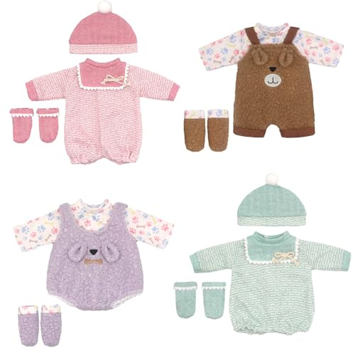 4 Sets Puppenkleidungs Set Kompatibel mit 35-43 cm New Born Baby Puppen, Kleidung Bekleidung für Baby Puppen Inklusive Overall, Oberteil, Latzhose, Hut, Socken für 14–18 Zoll große Puppen