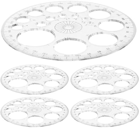 NOLITOY Goniometro Circolare in Plastica Trasparente 11,5 CM Set da 6 Pezzi Righello Multifunzione Portatile Strumento di Disegno Professionale per Studenti e Ufficio