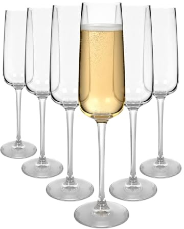 Argon Tableware Knightsbridge Crystal Champagne Flutes 230ml - Pack of 6, Lead-Free Crystal Sparkling Wine Glass Set, Elegant Pulled Stem Design, Gift Boxed Glassware for Home & Bar