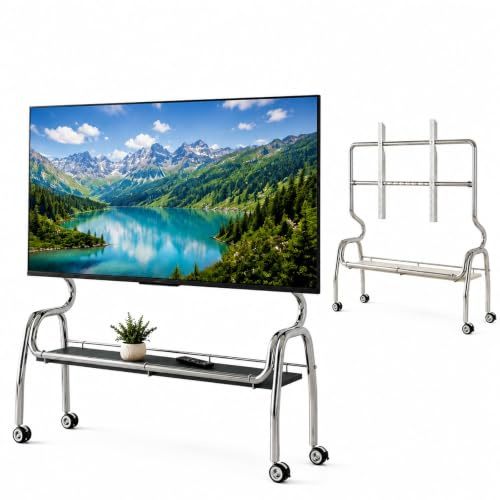 Portabel Mobil TV Vagn, Rullbart TV Stativ | Rostfritt Stål, Låsbara Hjul med Förvaringshylla för 32–75 Tums TV-apparater(Black,90cm/35.4in)