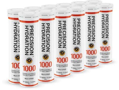 Precision Hydration Comprimés Électrolytes - Comprimés Hydratants Effervescents Multi-Force - Combat les Crampes - Faible en Calories, Sans Gluten (12 Tube, 1000 mg/L - Tube Orange)