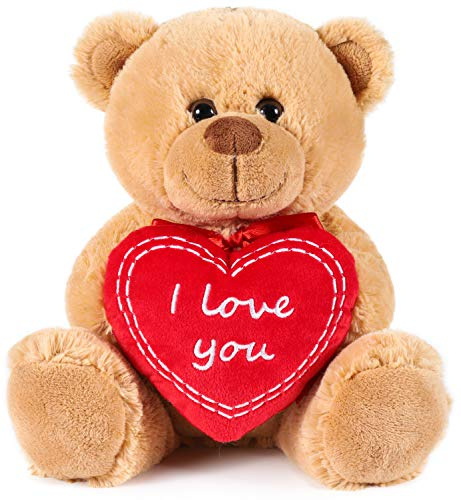BRUBAKER Oso/Osito de Peluche con 'I Love You' de corazón - 25 cm - Marrón