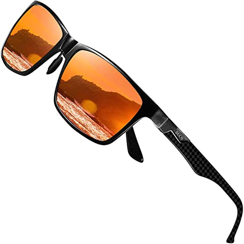 DUCO Rechteckig Herren Polarisiert Sonnenbrille mit Kohlefaser Brillenbeine | UV400 Glasses, Klassische Metallrahmen, Verstellbar Nasenpads, Nicht Drücken, Geschenk für Valentinstag Thanksgiving DC8206