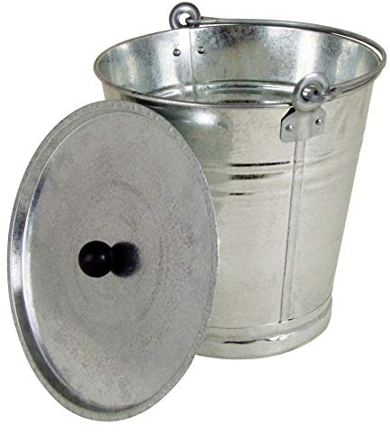Spetebo - Secchio in metallo zincato con coperchio, da 12 litri, adatto per cenere, acqua o come vaso per piante