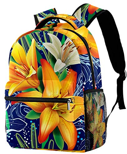 LORVIES Sac à dos décontracté Motif fleurs de lys orange et blanc