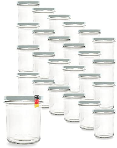 flaschenbauer.de 24er Set Sturzgläser 340 ml inkl. weiße Twist Off Deckel TO82 zum Einmachen von Suppen, Babynahrung, Dips oder zur Aufbewahrung von Tee und Kräuter