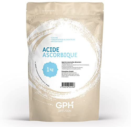 Acide Ascorbique • Vitamine C • CUISINE • CONSERVATEUR ALIMENTAIRE • ANTIOXYDANT • Sachet refermable de 1 kg