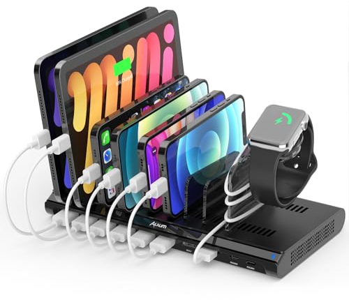 Alxum 96W Estación de Carga USB múltiples Dispositivos 10 Puertos con 18W Type C PD para tabletas, teléfonos y más