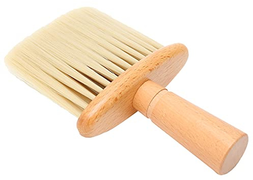 Brosse à Cheveux de Nettoyage de Visage Doux, Brosse de Visage de Coiffeur avec Manche en Bois, Brosse de Coupe de Cheveux de Coiffeur pour Plumeau de Cou de Visage(Beige)