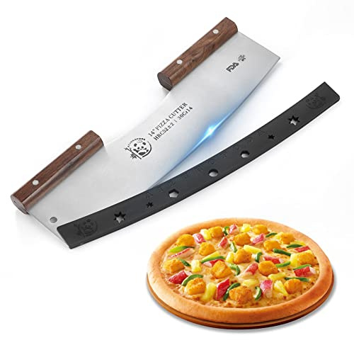 AILUROPODA Pizzaschneider Wippe mit Schutzhülle mit Walnussgriffen | 14 großer Pizzawippenschneider Sharp
